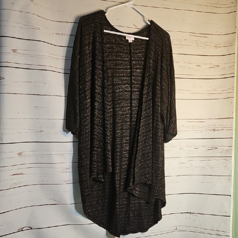 LuLaRoe Black Gold Stripe Open Front Kimono Cardigan Womens Small